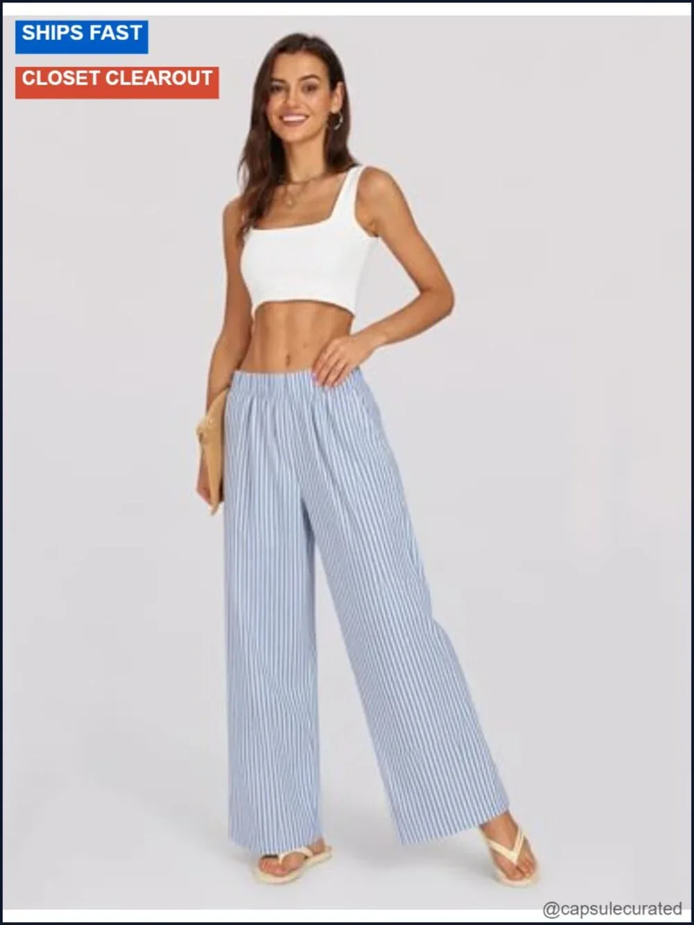 Women's Linen Pants High Waisted Wide Leg Elastic Waist Cotton Trousers with